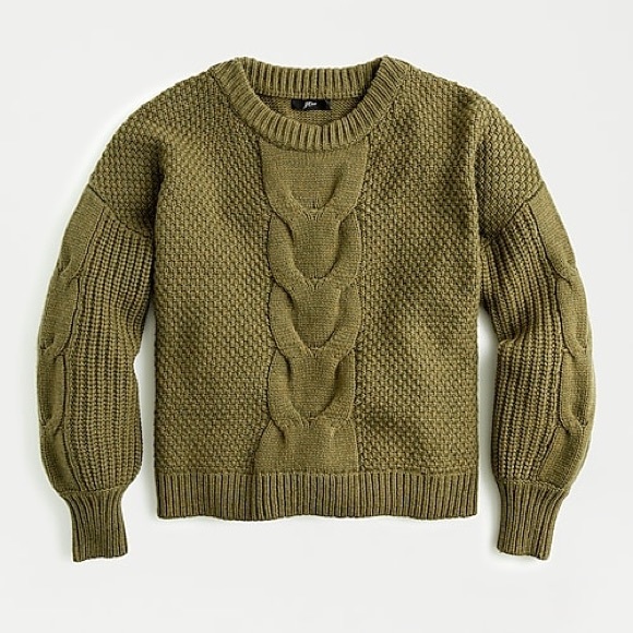 J Crew Cableknit Balloon Sleeve Sweater 